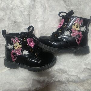 Disney Minnie Mouse Kids Black Boots with Pink Character Design